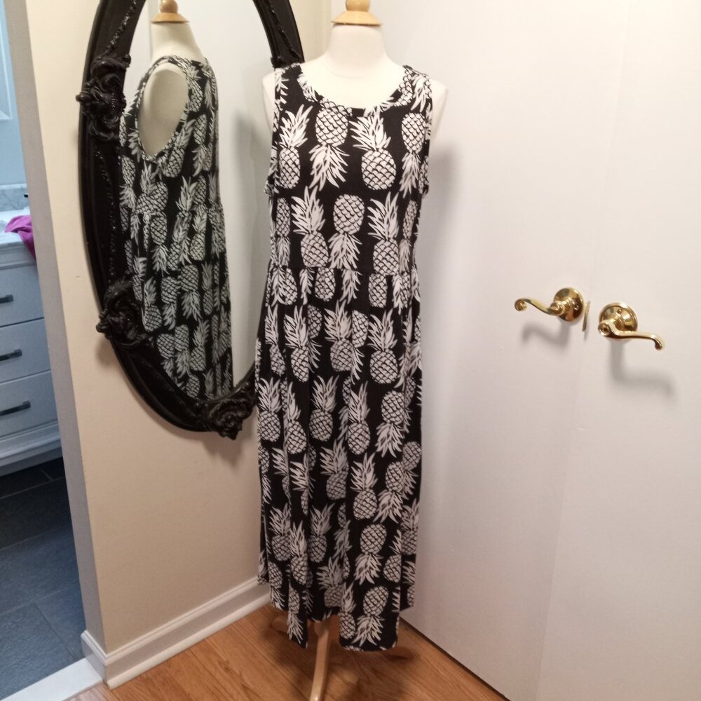 Croft & Barrow Maxi Cotton Blend Pineapple Sleeveless Dress sz L. /B3